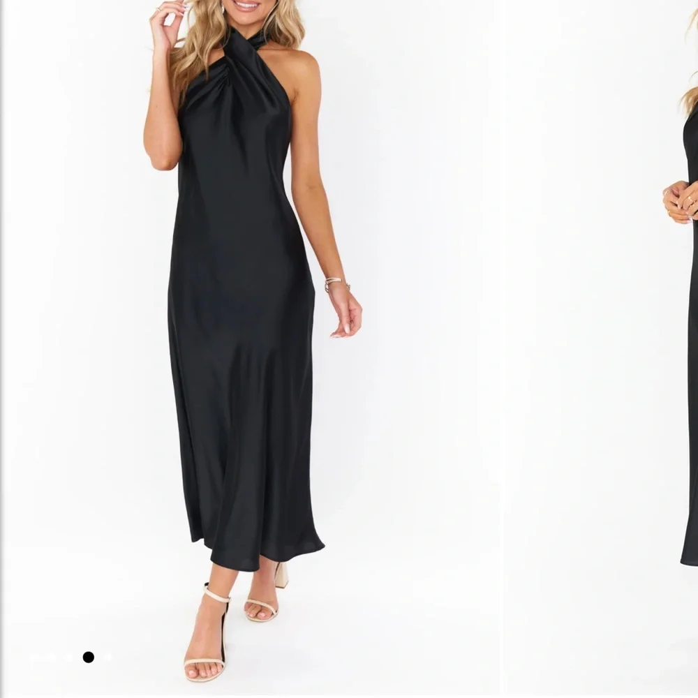 Show Me Your MuMu Black Satin Wedding Dress Jasmine Halter Dress - Picture 4 of 6